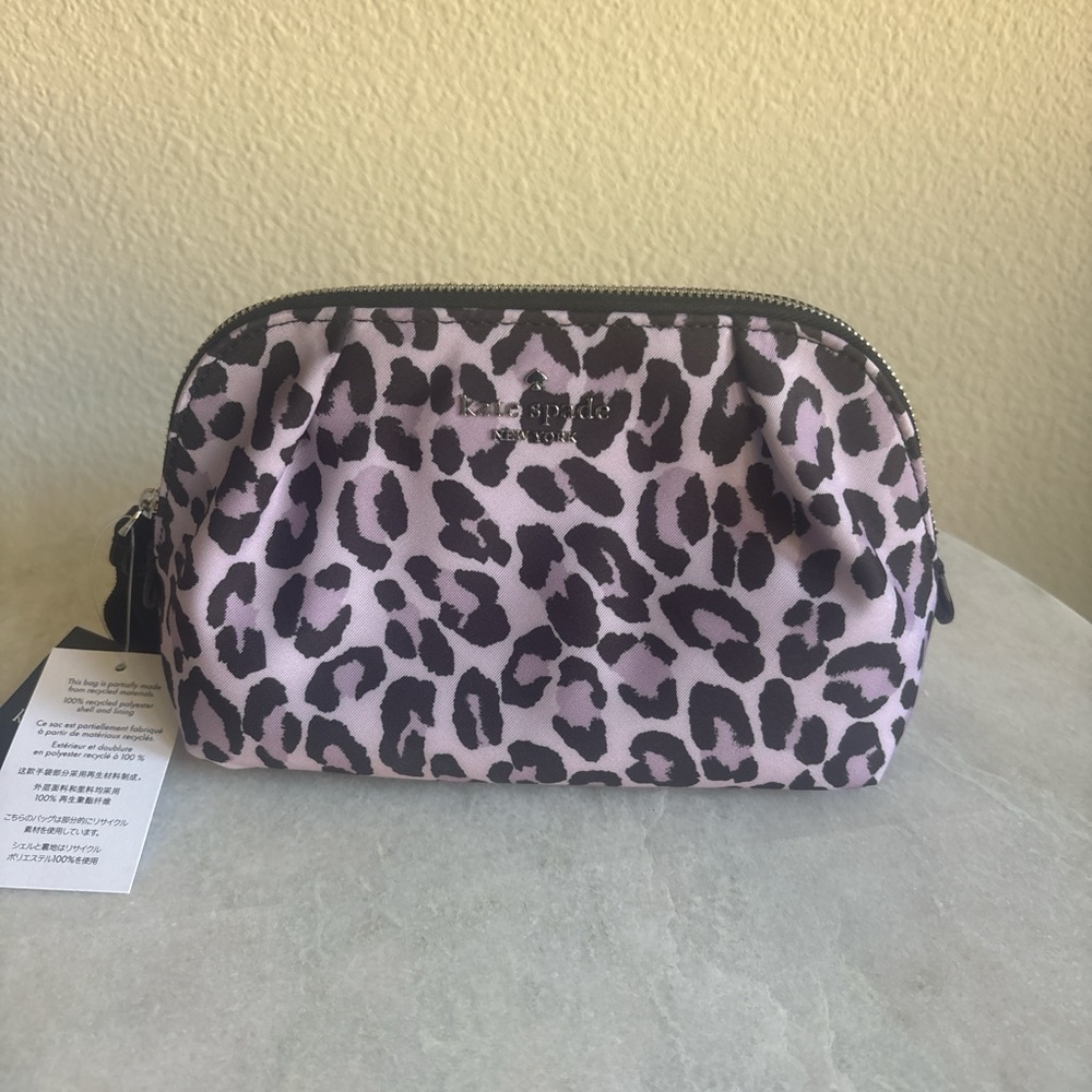 Kate Spade Purple and Black Animal Print Cosmetic Bag